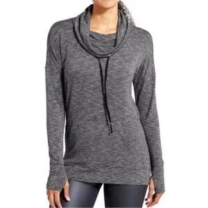 Athleta Women's Gray Studio Cowl Sweatshirt Thumbholes Kangaroo Pocket Medium